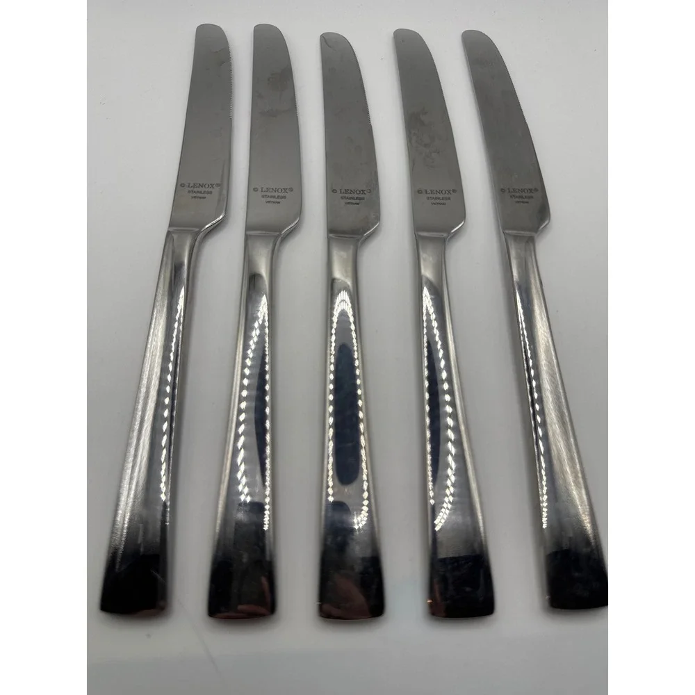 Lenox Flatiron Stainless Steel Dinner Knives Kate Spade Glossy Set of 5 9.25in